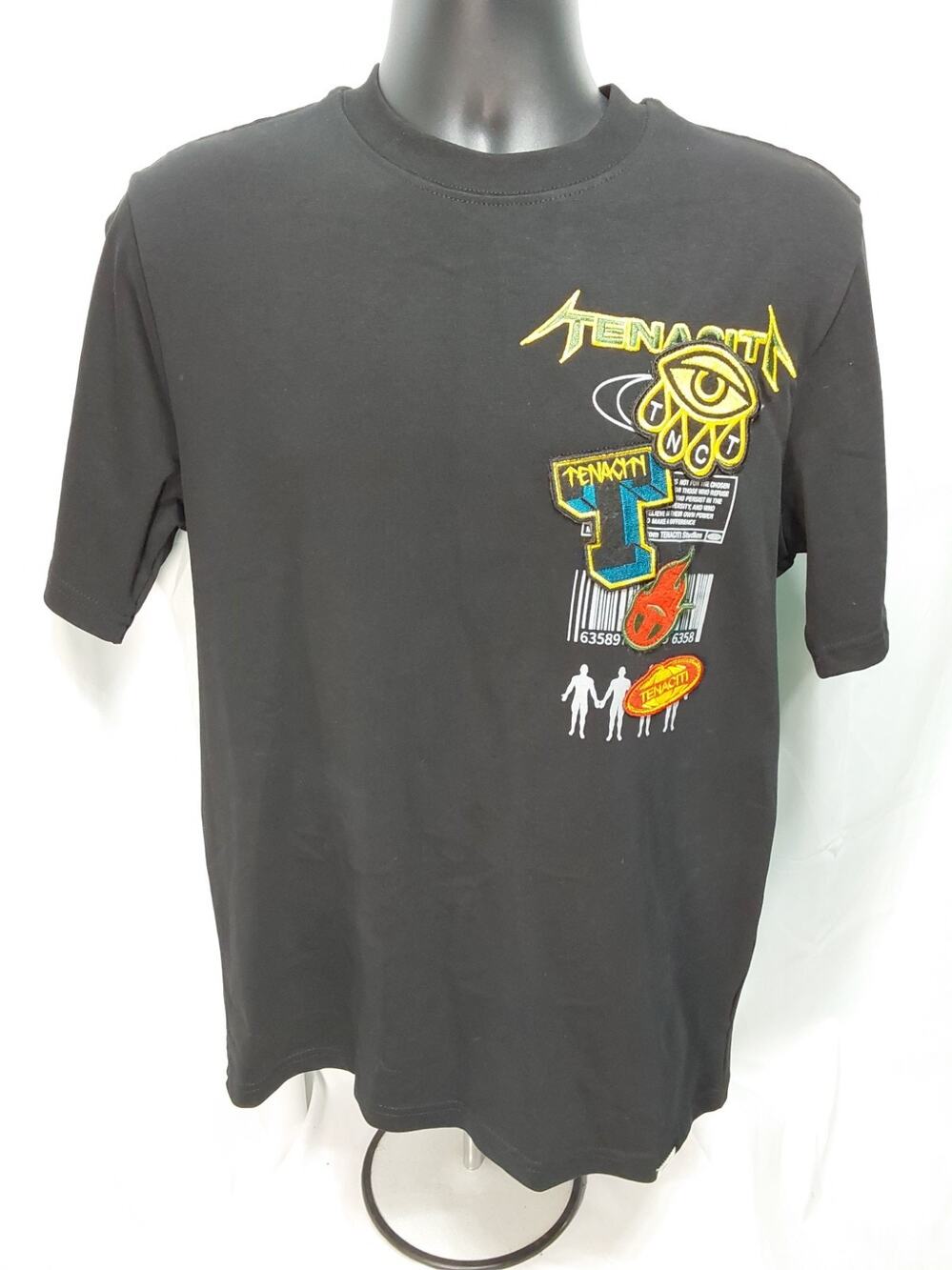 Tenaciti S Black Embroidered Patch Work Heavyweight T-Shirt #M188